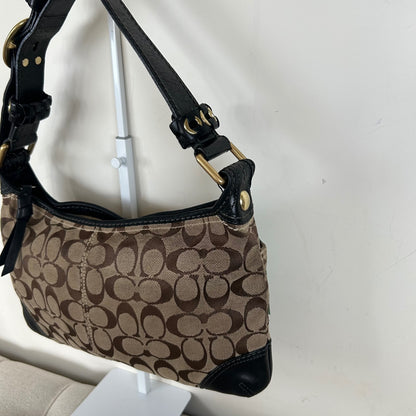 Coach Brown Monogram Bleecker Shoulder Bag with Black Leather H0793-11431