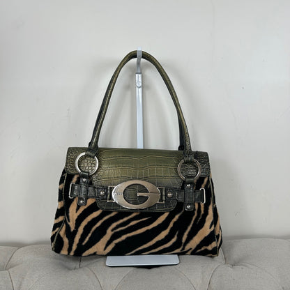 RARE Guess Tiger Print Fur and Green Snakeskin Handbag