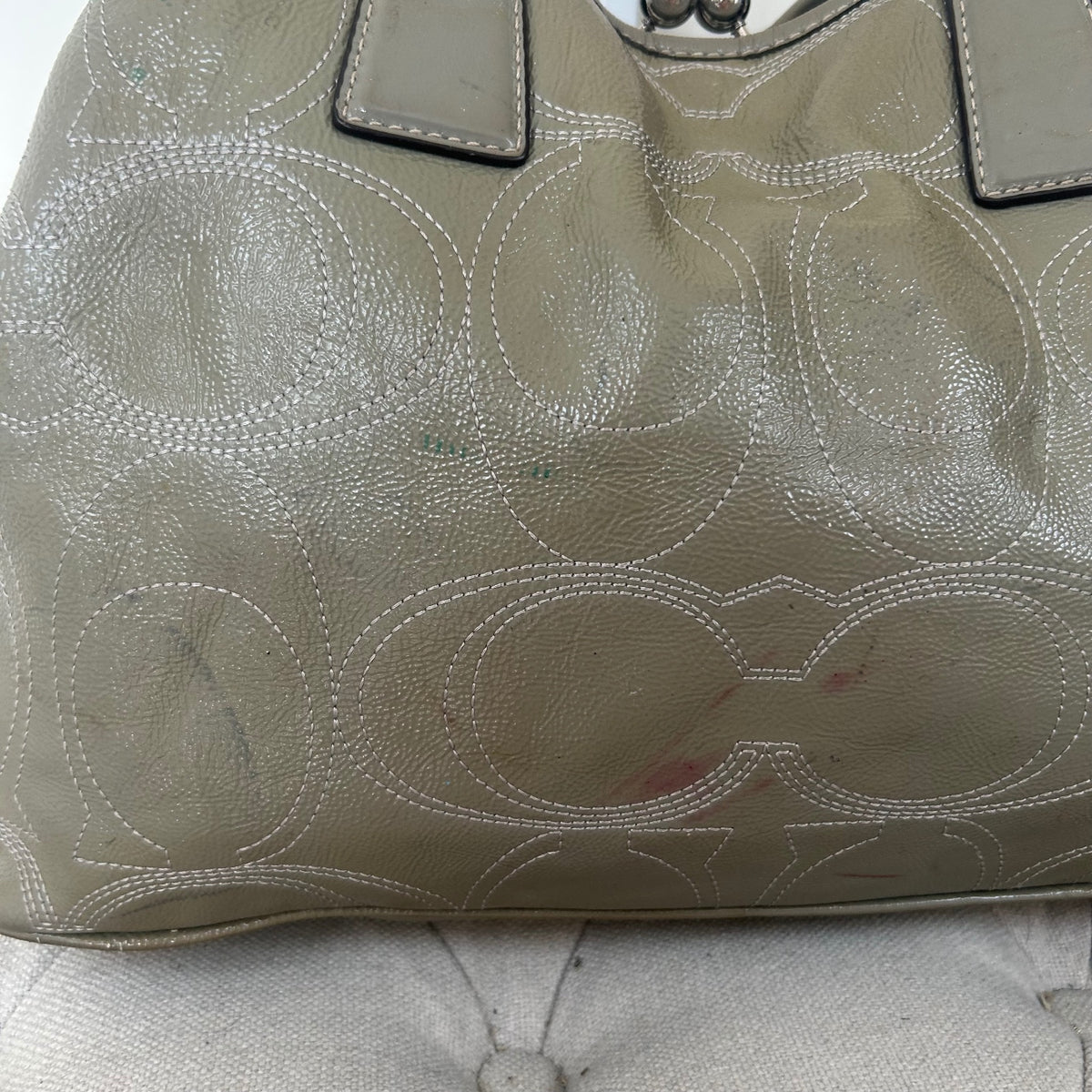 Coach Green Patent Kisslock 3 Compartment Shoulder Bag E1182-F15658