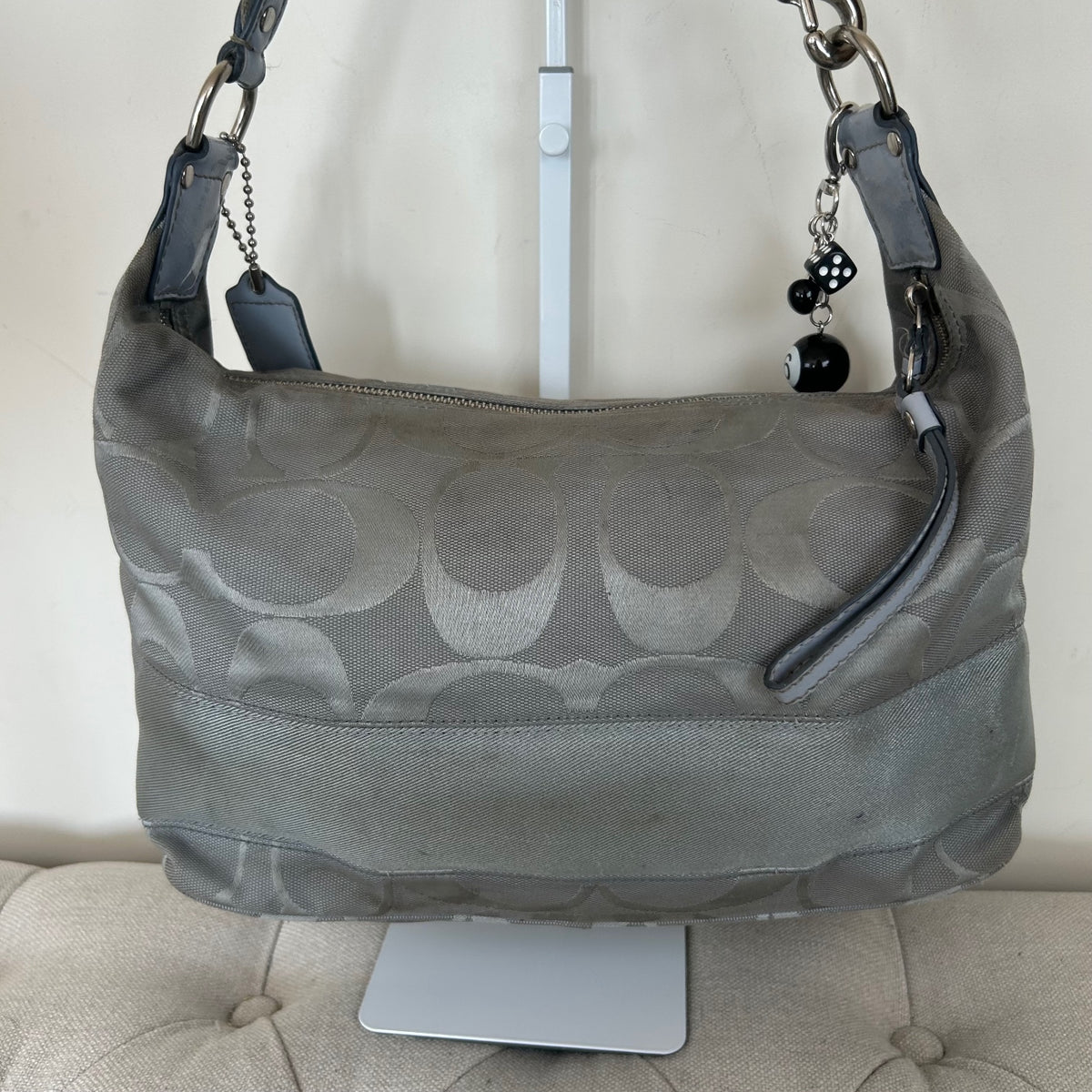 Coach Blue Grey Monogram Hobo Slouch Shoulder Bag K1159-F17434