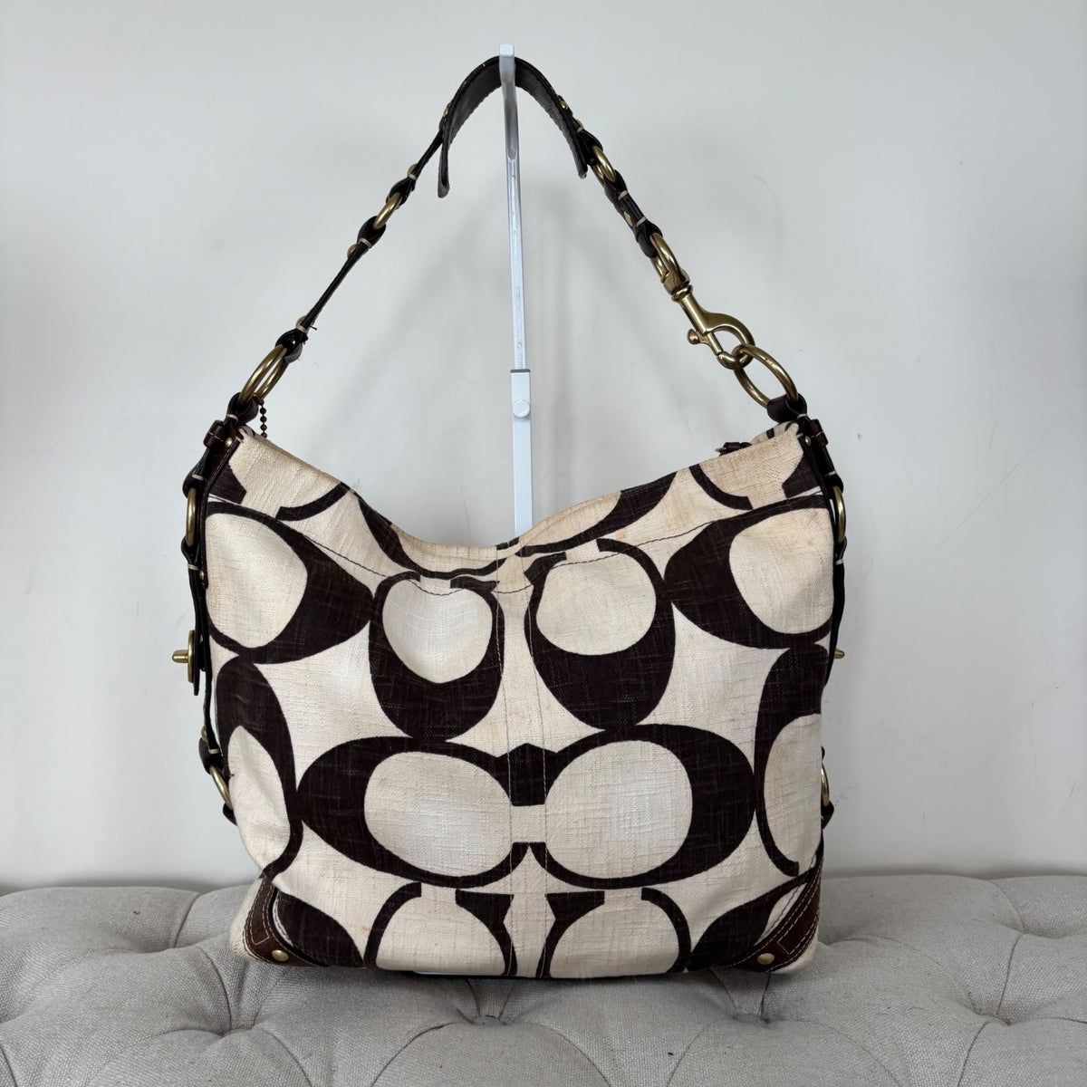 Coach Carly Beige Linen Large Shoulder Bag A0773-10795