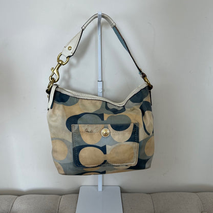 Coach Blue and Beige Monogram Slouch Shoulder Bag L0726-11955