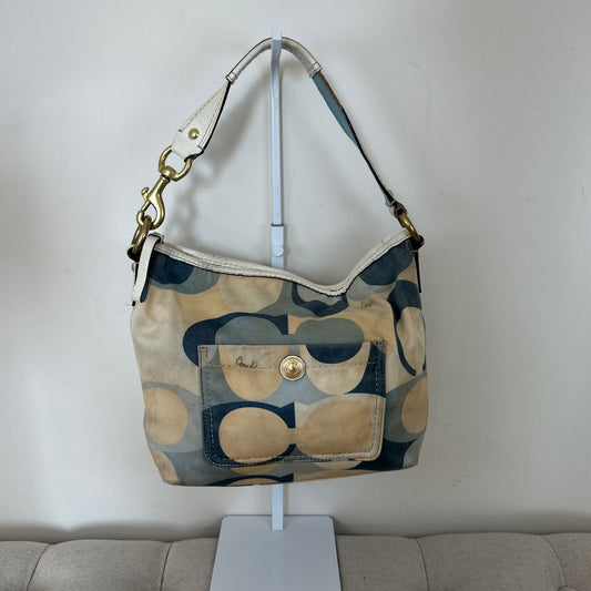 Coach Blue and Beige Monogram Slouch Shoulder Bag L0726-11955