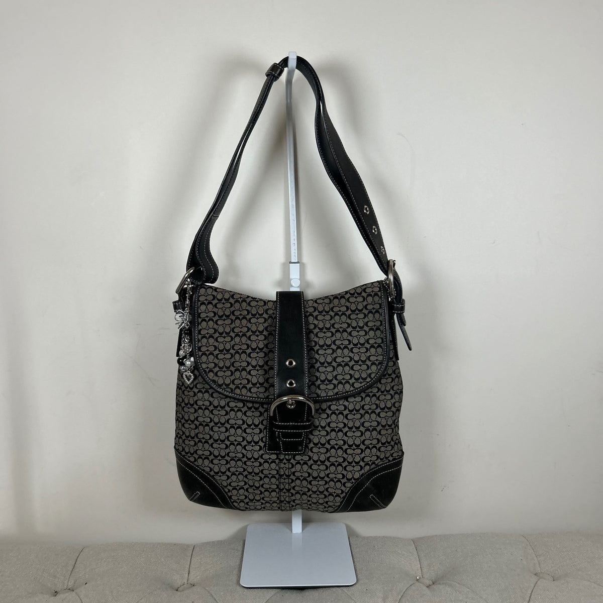 Coach Soho Black Signature Monogram Convertible Shoulder Bag F3K-6376