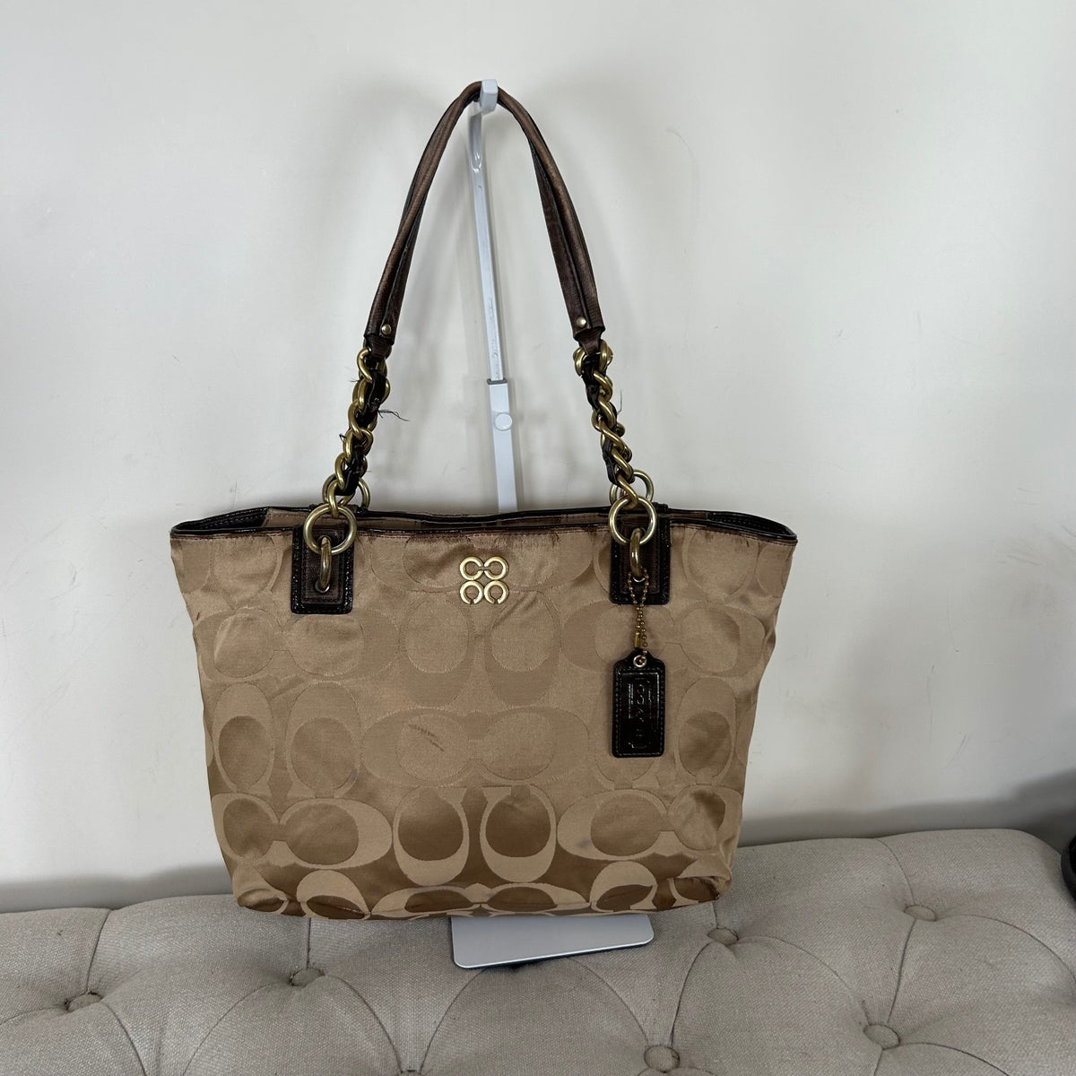 Coach Beige Signature Monogram Tote Shoulder Bag J1020-16410