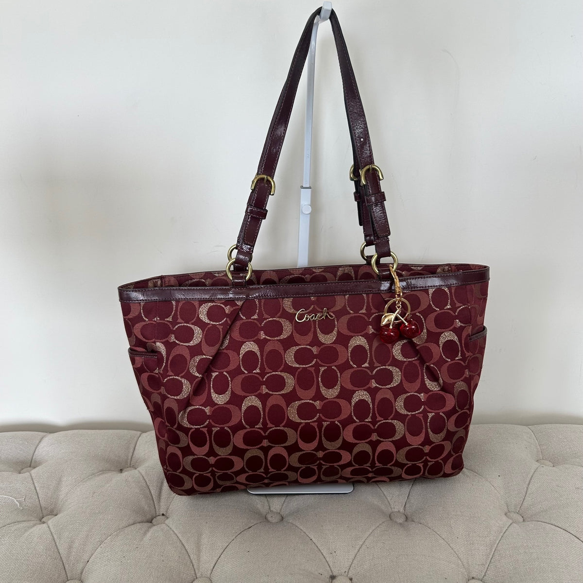 Coach Hamptons Burgundy and Gold Monogram Shoulder Tote Bag H1149-F18107