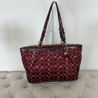 Coach Hamptons Burgundy and Gold Monogram Shoulder Tote Bag H1149-F18107