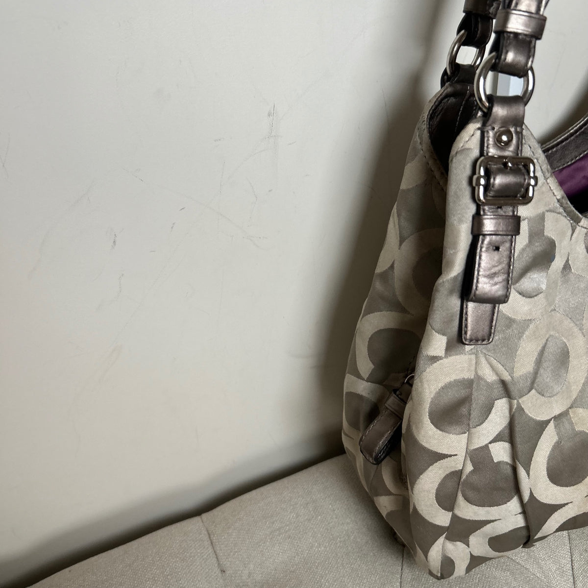 Coach Grey Signature Monogram 3 Compartment Shoulder Bag D1182-17689