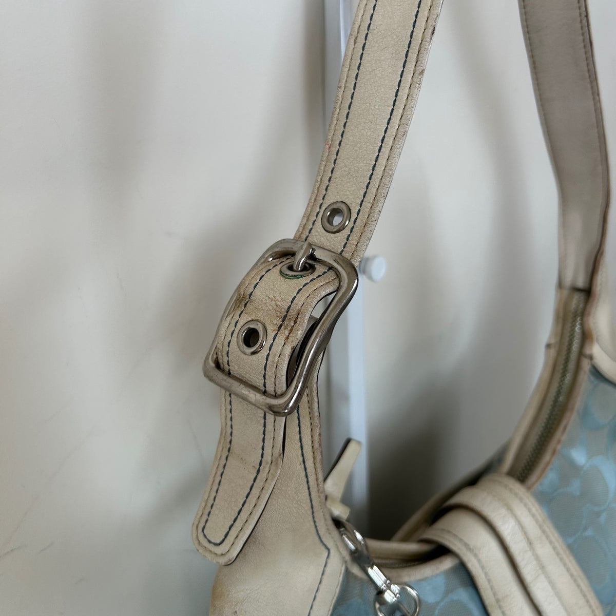 Coach Blue Monogram Hampton Buckle Shoulder Bag J05K-3612