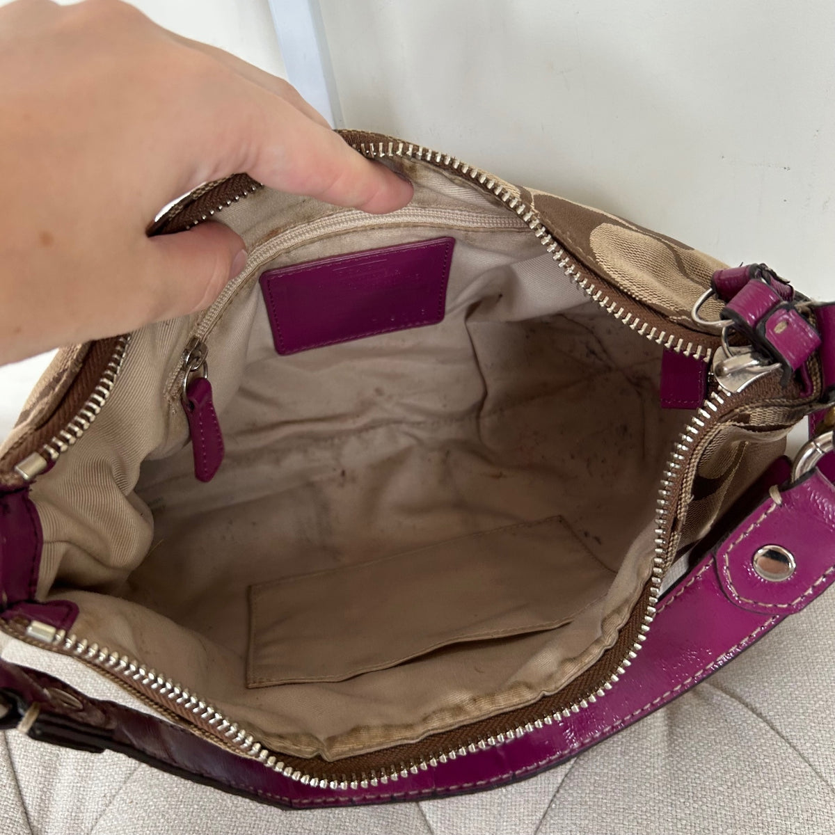 Coach Brown Signature Monogram Pink Stripe Mini Shoulder Bag Y2K B1305-F19218