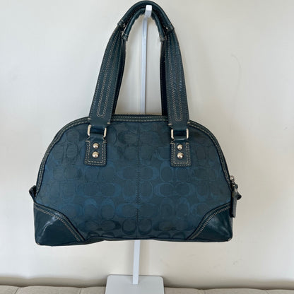 Coach Hampton Turnlock Blue Signature Monogram Shoulder Bag J0993-F13977