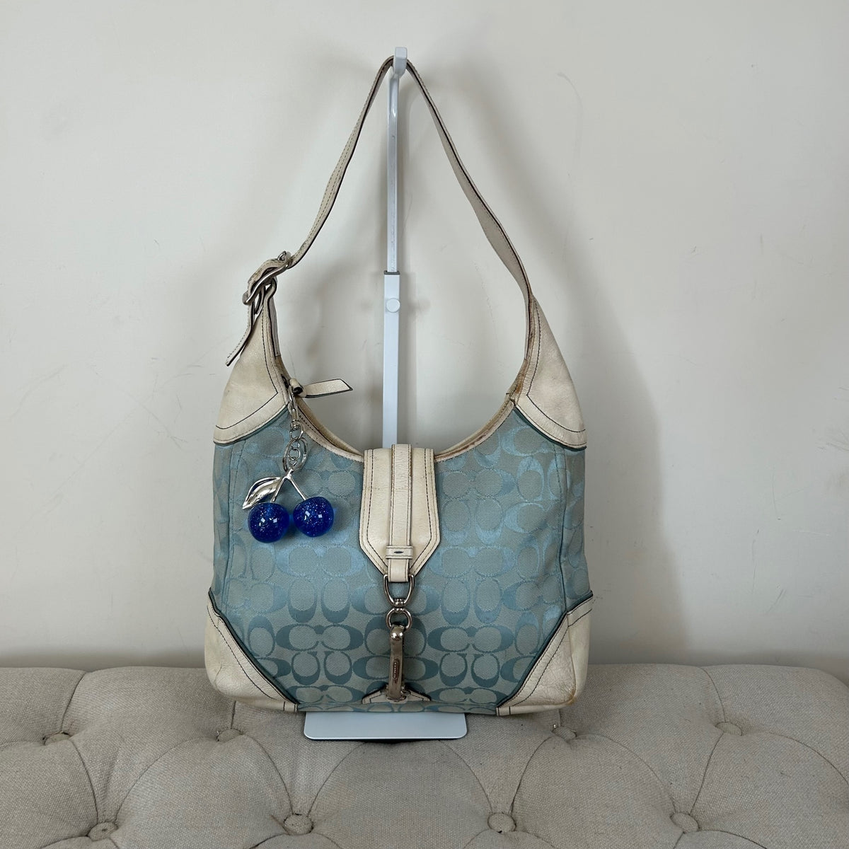 Coach Blue Monogram Hampton Buckle Shoulder Bag J05K-3612