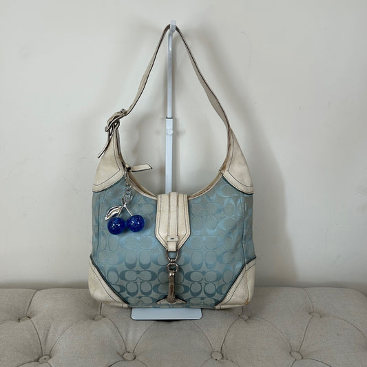 Coach Blue Monogram Hampton Buckle Shoulder Bag J05K-3612