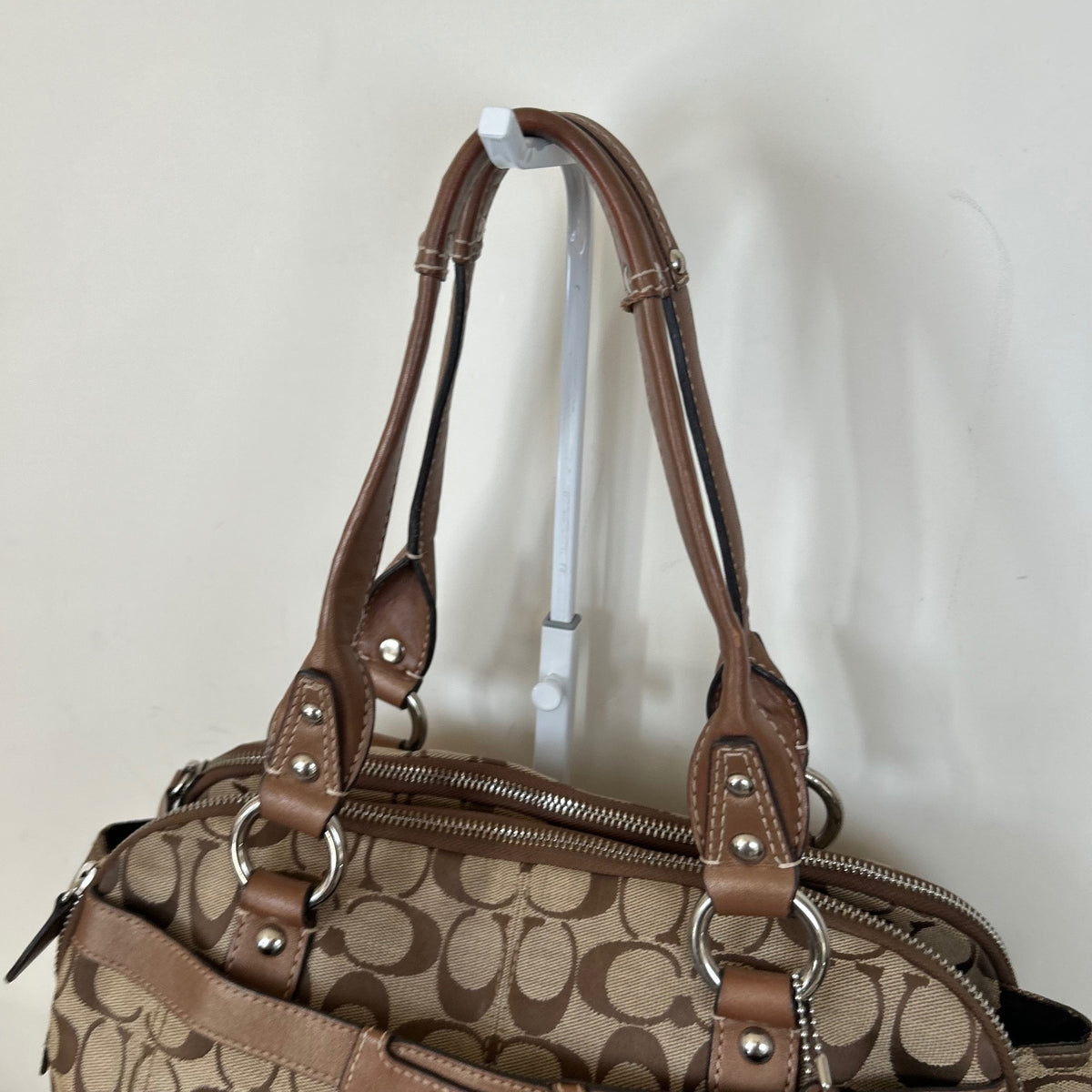 Coach Brown Signature Monogram Satchel Shoulder Bag C1076-F14695