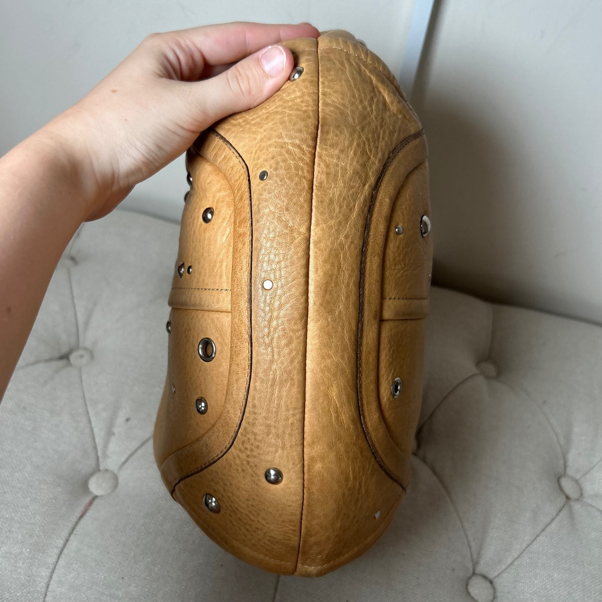 Coach Soho Beige Pebbled Leather Studded Shoulder Bag F0793-F10932