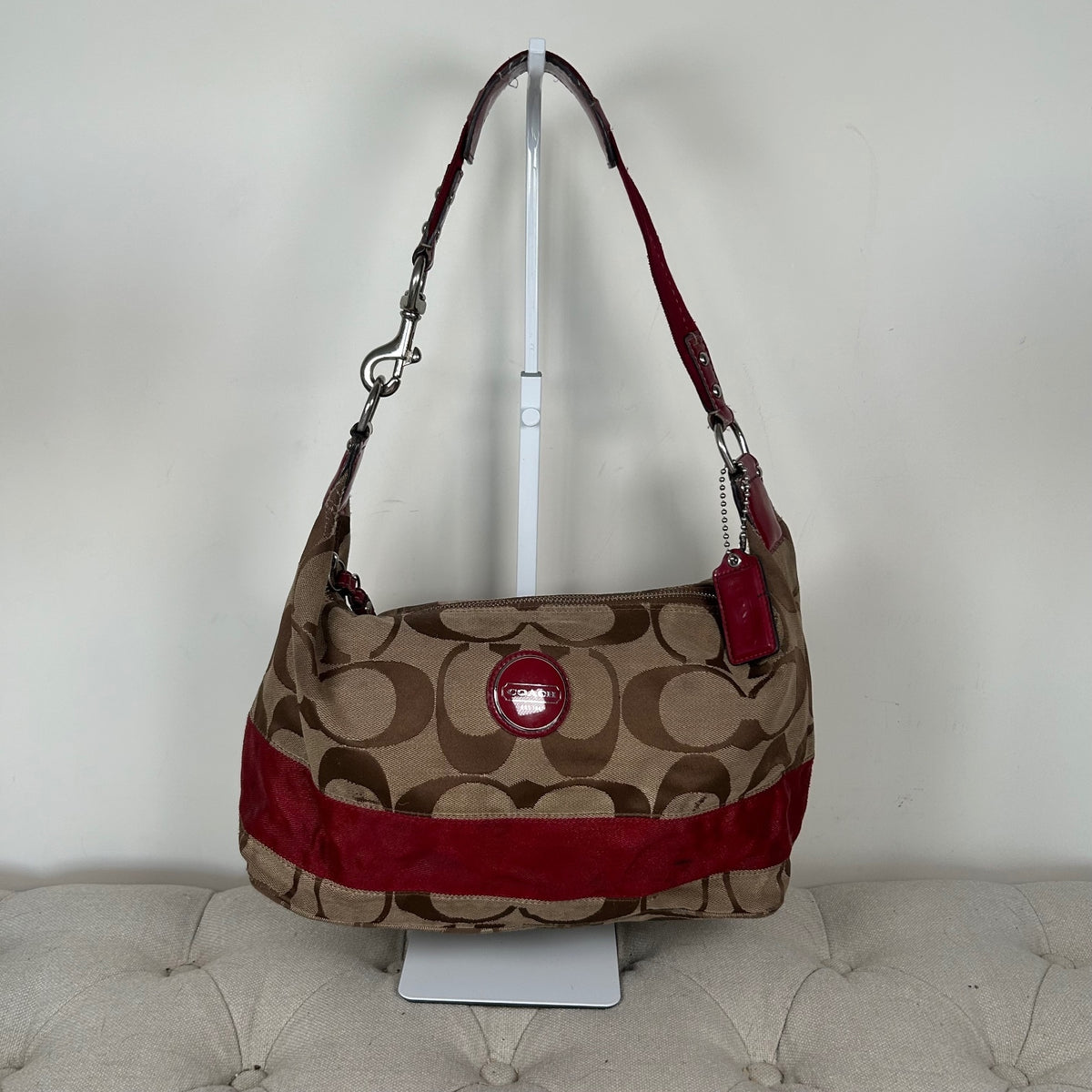 Coach Brown Signature Monogram Red Stripe Shoulder Bag H1176-F17434