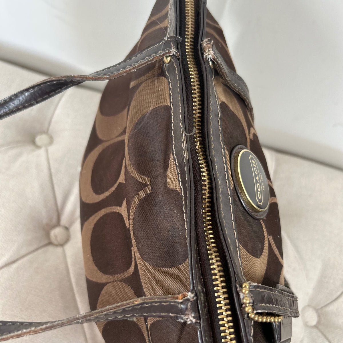 Coach Chocolate Brown Tote Shoulder Bag Signature Stripe H1161-F18037