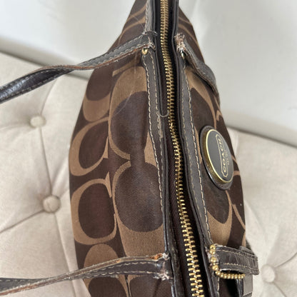 Coach Chocolate Brown Tote Shoulder Bag Signature Stripe H1161-F18037