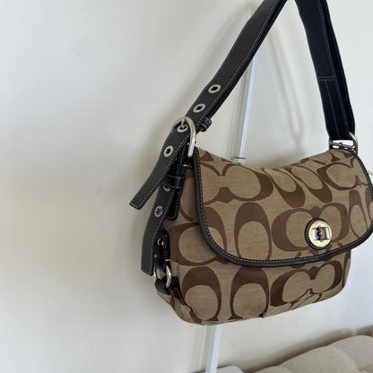 Coach Signature Monogram Turnlock Shoulder Bag Brown E1026-F15171