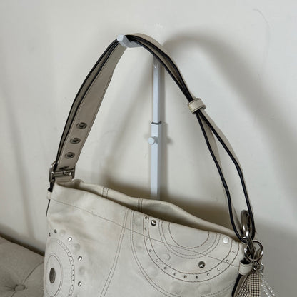 Coach Convertible White Studded Leather Crossbody Shoulder Bag M1069-F16178