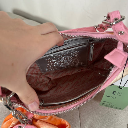 Y2K Juicy Couture Orange Velour Mini Shoulder Bag with Pink Detailing