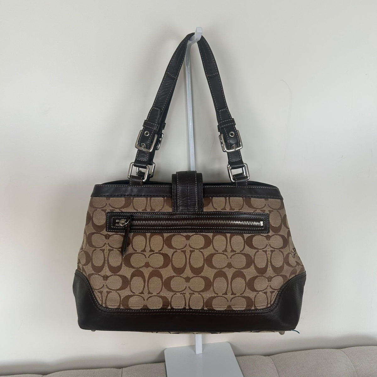 Coach Monogram Brown Hampton Silver Buckle Front Shoulder Bag E0851-F12642