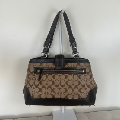 Coach Monogram Brown Hampton Silver Buckle Front Shoulder Bag E0851-F12642