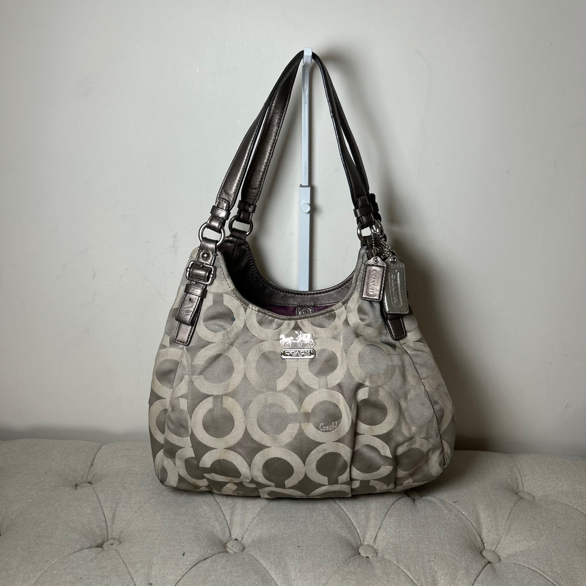 Coach Grey Signature Monogram 3 Compartment Shoulder Bag D1182-17689