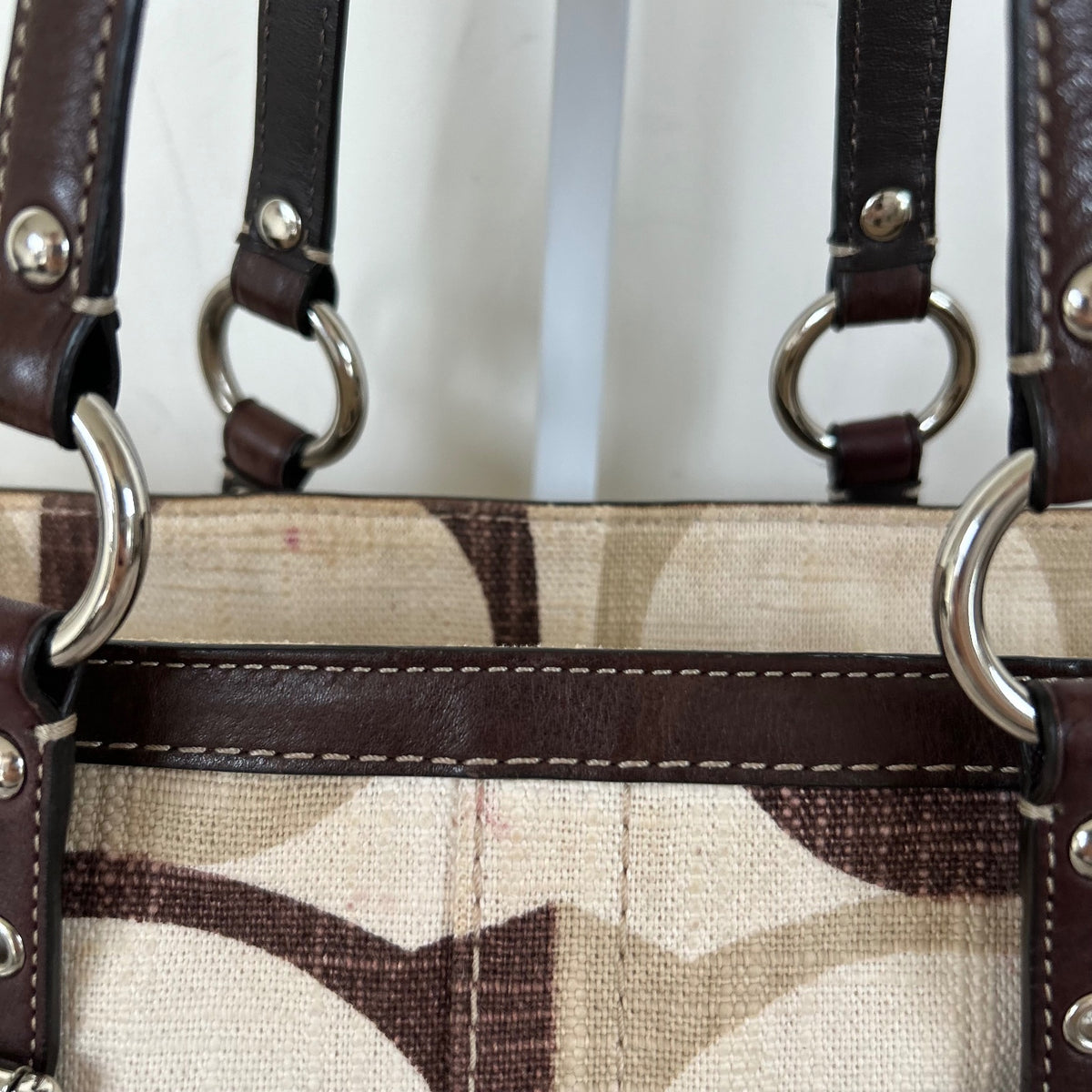 RARE Coach Beige & Brown Monogram Gallery Tote Shoulder Bag G0973-F13810