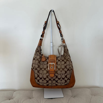 Coach Brown Signature Monogram Hampton Shoulder Bag G04J-6824