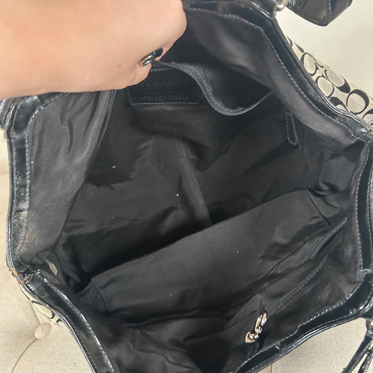 Coach Black Signature Monogram Stripe Tote Shoulder Bag E1421-F28503
