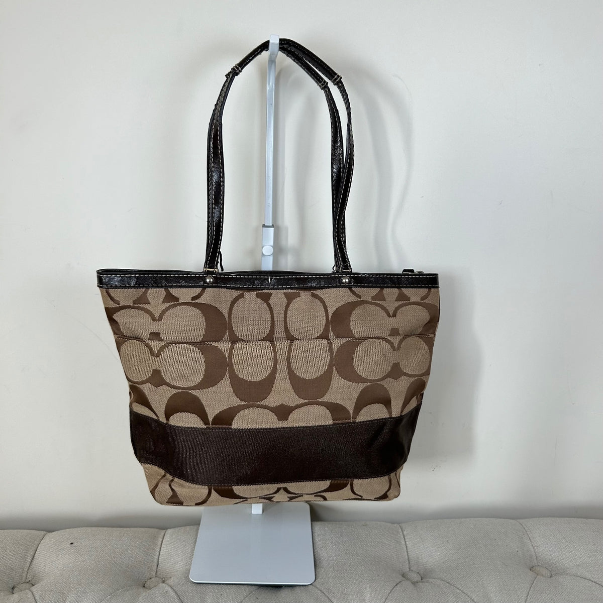 Coach Brown Signature Monogram Stripe Tote Shoulder Bag J1205-F19046