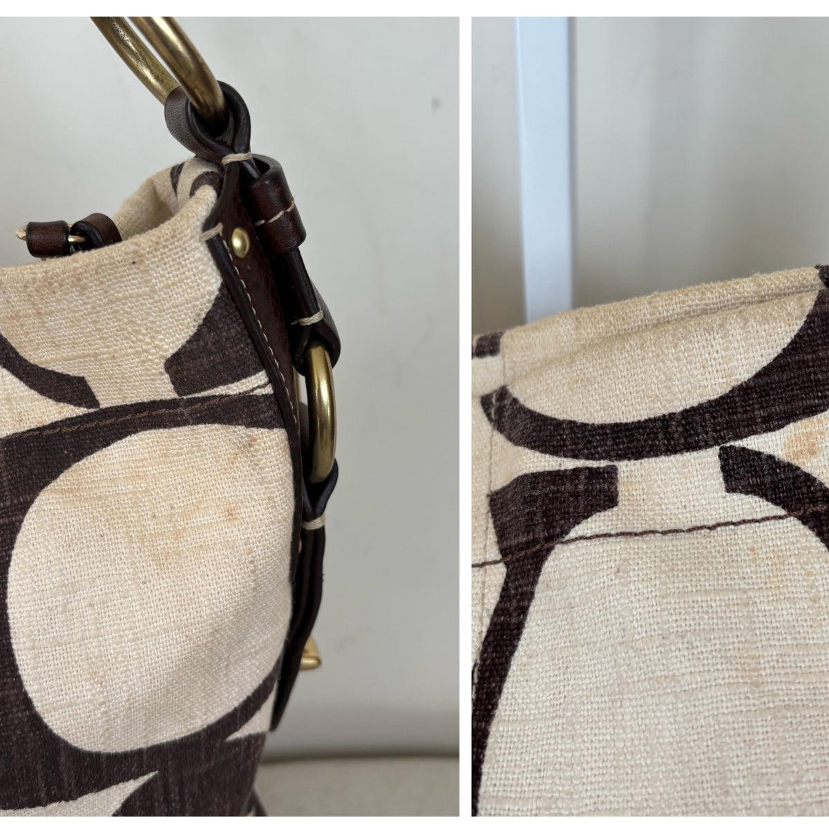 Coach Carly Beige Linen Large Shoulder Bag A0773-10795