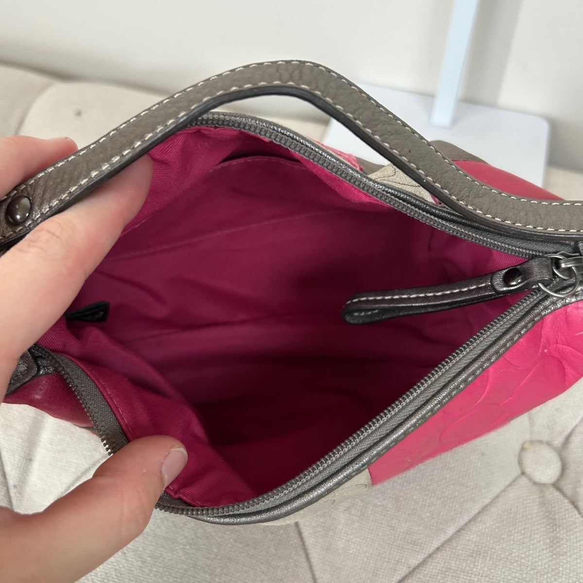 Rare Coach Pink Patchwork Mini Shoulder Bag Purse Pouch Silver Detail