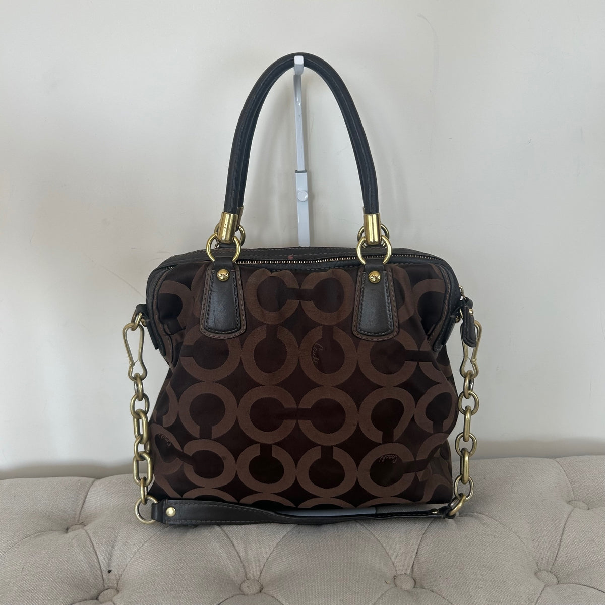 Coach Chocolate Brown Monogram Convertible Shoulder Bag G1082-15342