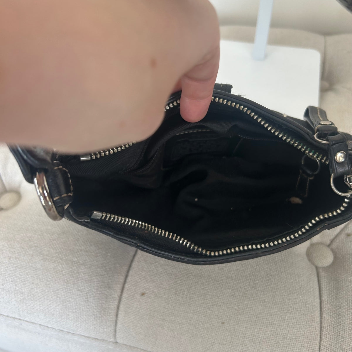 Coach Black Signature Monogram Snakeskin Stripe Buckle Shoulder Bag E06K-10287