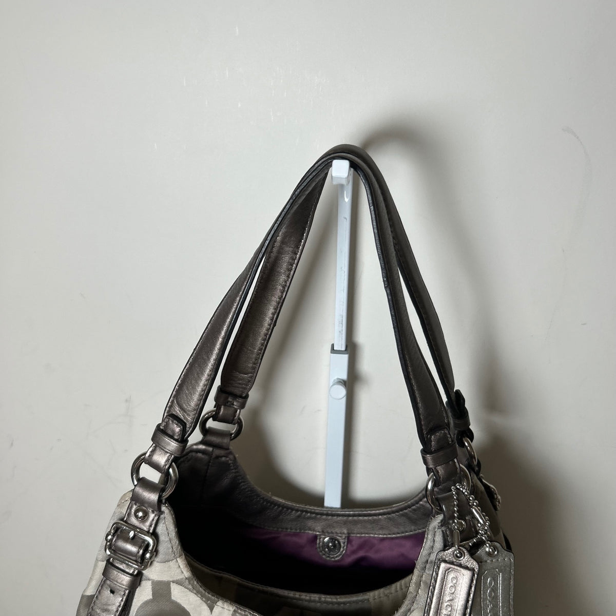 Coach Grey Signature Monogram 3 Compartment Shoulder Bag D1182-17689