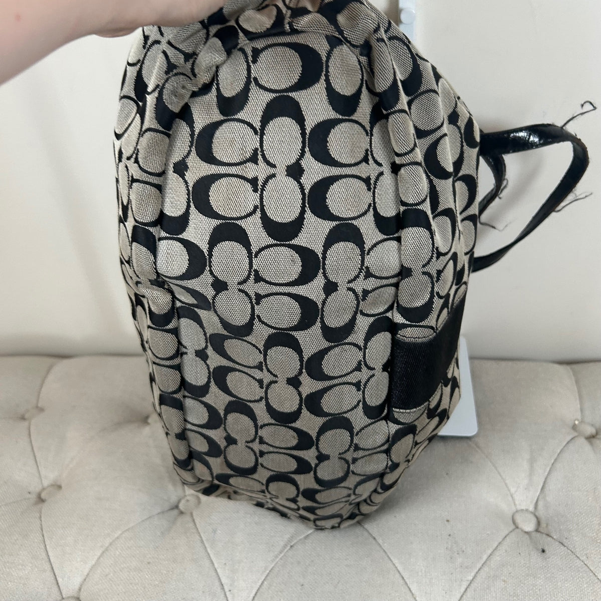 Coach Black Signature Monogram Stripe Tote Shoulder Bag E1421-F28503