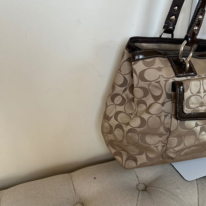 Coach Beige & Brown Monogram Shoulder Bag D1276-F19043
