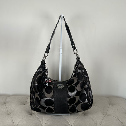 Coach Black and Silver Signature Monogram Convertible Hobo Shoulder Bag H1280-F20428