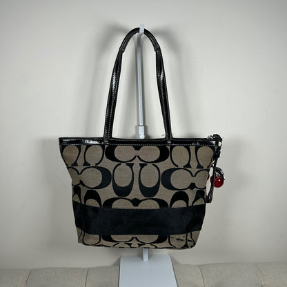 Coach Black Signature Stripe Monogram Tote Shoulder Bag F1182-F17433