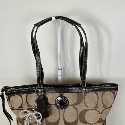 Coach Brown Signature Monogram Stripe Tote Shoulder Bag J1205-F19046