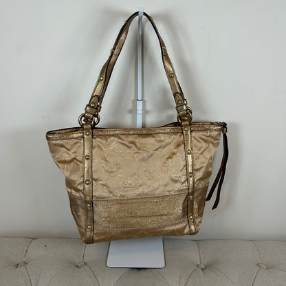 Coach Signature Stripe Studded Gold Monogram Shoulder Bag F0873-12905