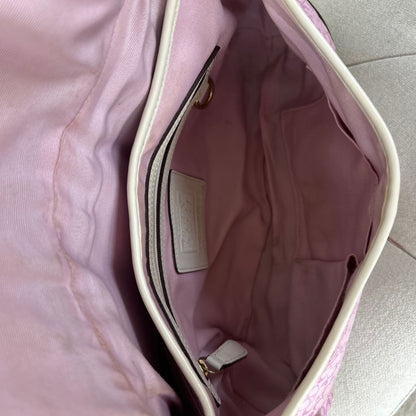RARE Large Coach Baby Pink Monogram Soho Shoulder Bag with White Leather Trim with Purse H04J-1456