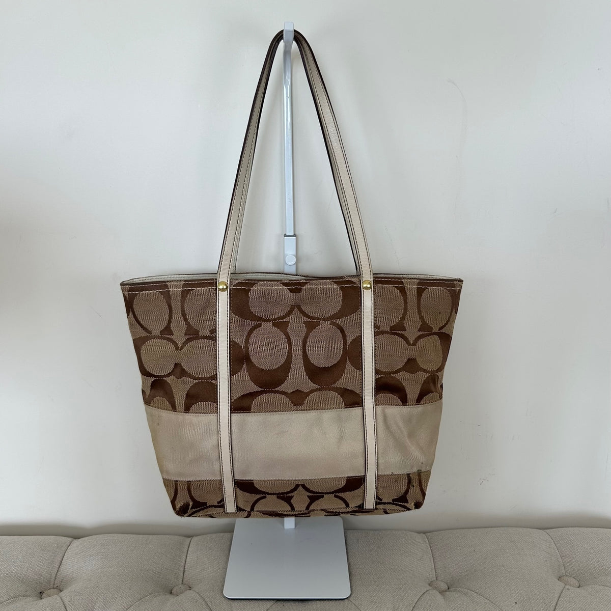 Coach Brown Monogram White Stripe Signature Canvas Shoulder Bag C0768-11098