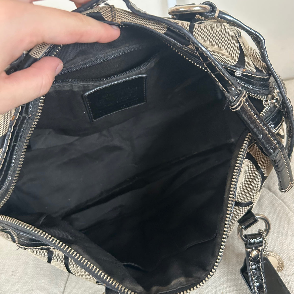 Coach Black Signature Monogram Stripe Tote Shoulder Bag G1220-F19563