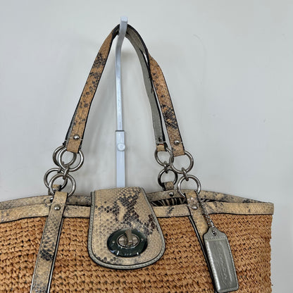 Coach Straw Python Basket Shoulder Bag Beige Silver Hardware L1169-19359