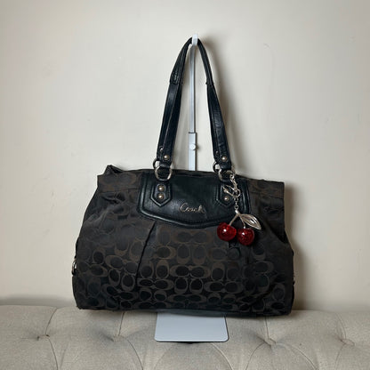 Coach Ashley Black OP Monogram 3 Compartment Tote Shoulder Bag J1281-F19244