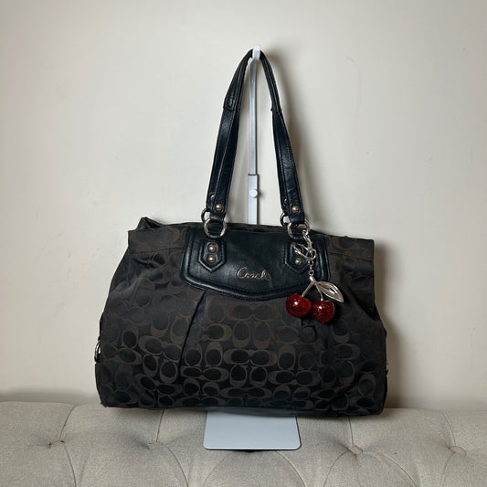 Coach Ashley Black OP Monogram 3 Compartment Tote Shoulder Bag J1281-F19244