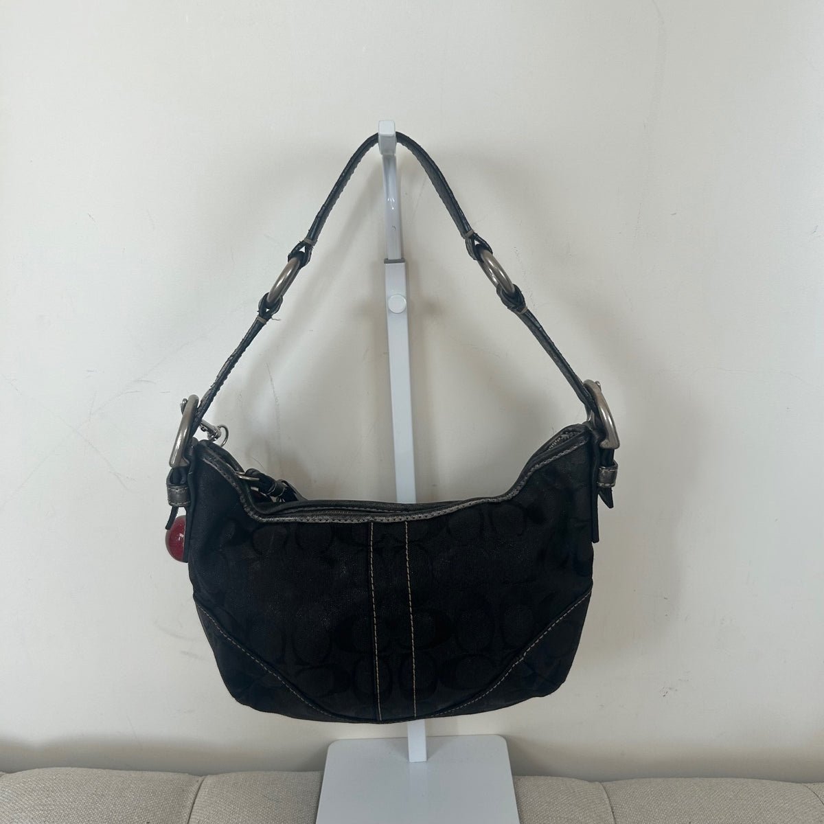 Coach Black Monogram Soho Hobo Shoulder Bag Metallic Snakeskin Strap F05Q-8K35